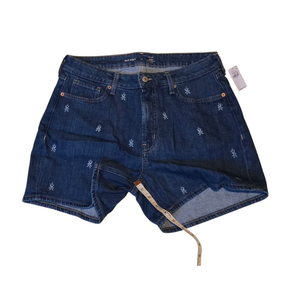 New Old Navy Blue Floral Embroidered High-Rise Curvy Jean Shorts Size 12 - Picture 4 of 6